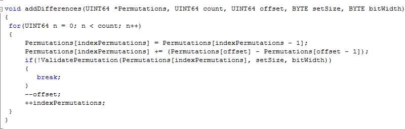 Shows the code for adding the differences